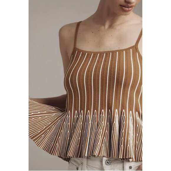 NWT Size L - Anthropologie Ruffled Peplum Knit Tank Beige (NWT US$ 98) - Picture 3 of 15
